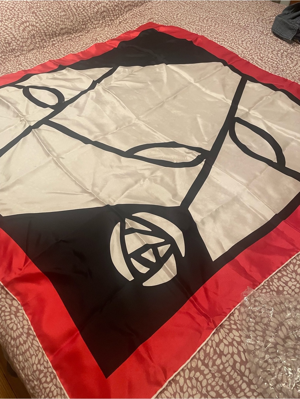 Loewe Graphic Colorblock Silk Scarf in White, Black & Red